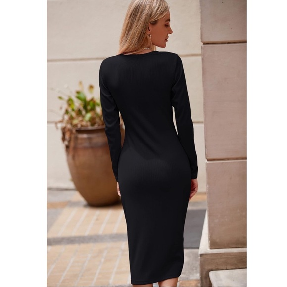 Womens Black Crewneck Pencil Fitted Bodycon Party Dress Size Large - Picture 4 of 6